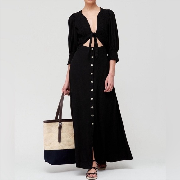 Free People Tie Front String of Hearts Maxi Dress Boho Black size large - Picture 2 of 14